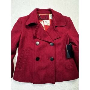 Seven 7 Biking Red Wool Peacoat Jacket Small Classic Double Breasted Mod Revival